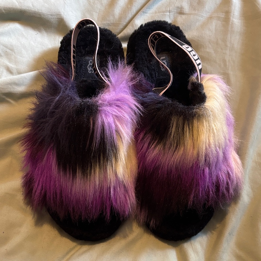 UGG Fluff Yeah 9 Multicolor Fluffy Slippers purple black cream